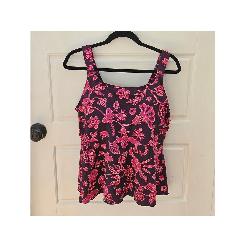 Lands' End Women’s Flutter Empire Tankini Top 1X 16W-18W DDD Floral Purple GUC